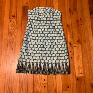 Lilly Pulitzer Strapless Mini Dress in Light Blue and Navy with Green Border